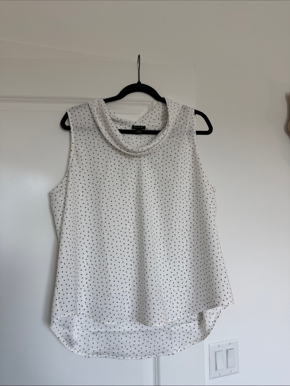 Ann Taylor White Sleeveless Cowl Neck Polka Dot Camisole